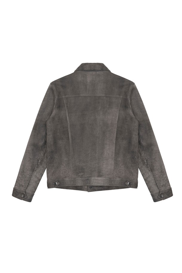 DREAMWORLD - 가죽 - [LAMBSKIN] GRAY CRACK TRUCKER JACKET