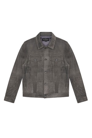 [LAMBSKIN] GRAY CRACK TRUCKER JACKET