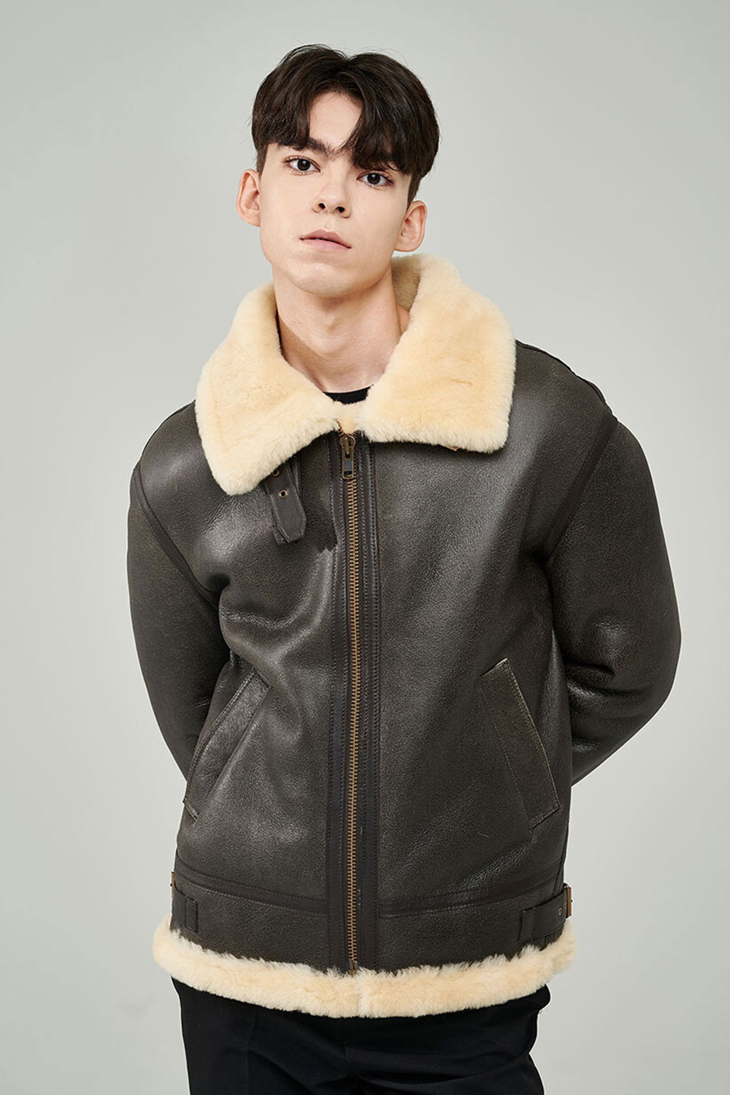 B-3 REAL MOUTON JACKET (BROWN)_DREAMWORLD