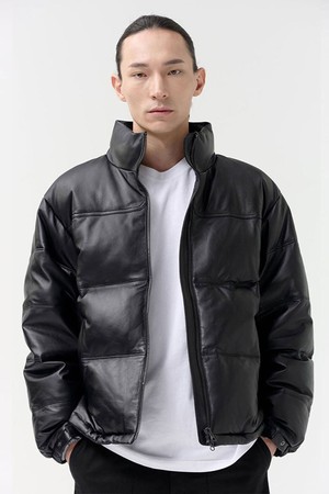 [LAMBSKIN] LEATHER GOOSE-DOWN PADDING (BLACK)