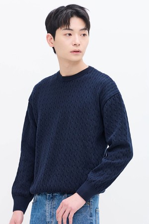 케이블 라운드 니트 (네이비)