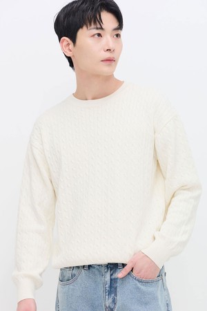케이블 라운드 니트 (아이보리)