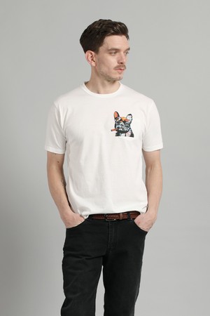 도그 프린트 포켓 슬러브 티셔츠 F-ATEE03