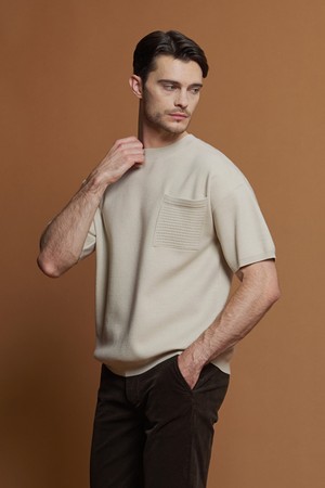 울혼방 반소매 포켓 스웨터 M-QNIT53