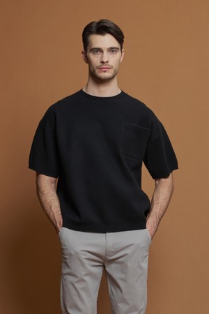 울혼방 반소매 포켓 스웨터 M-QNIT53