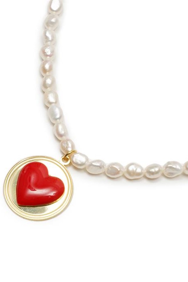 WILHELMINA GARCIA - 목걸이 - 윌헬미나 가르시아 HEART AND PEARL DATING NECKLACE / HRT024-RED