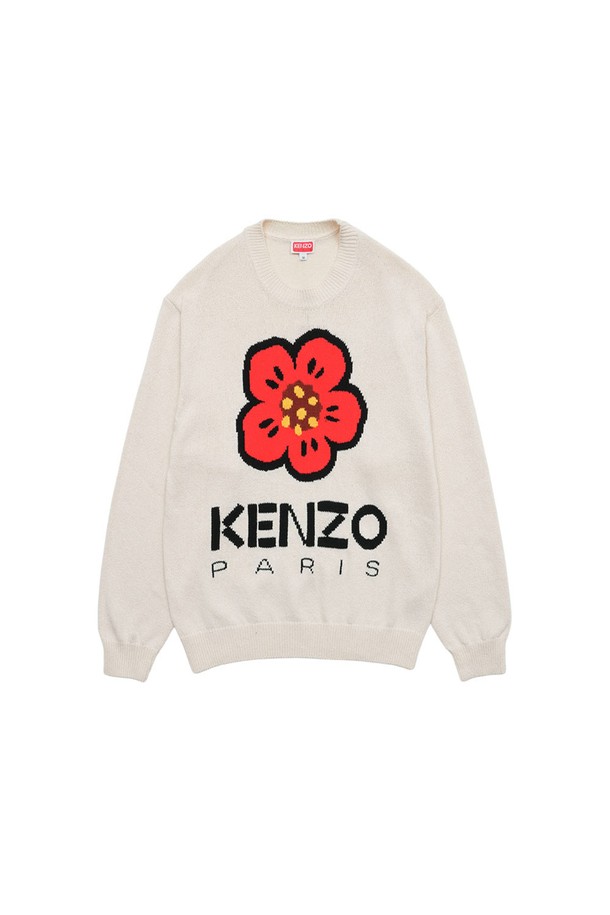 KENZO - 스웨터 - 겐조 보케 플라워 화이트 코튼 니트 FD55PU3803LD-02