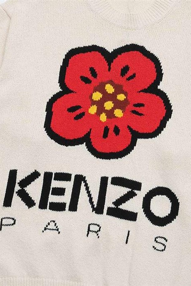 KENZO - 스웨터 - 겐조 보케 플라워 화이트 코튼 니트 FD55PU3803LD-02