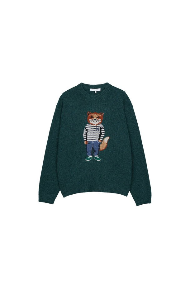 MAISON KITSUNE - 스웨터 - 메종키츠네 남성 드레스드 폭스 인타르시아 점퍼 니트 그린 NM00809KH0002-P379