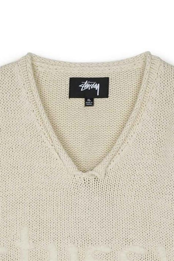 STUSSY - 스웨터 - 스투시 롤 브이넥 로고 스웨터 내츄럴 117246-1002