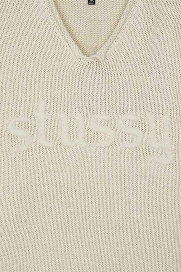 STUSSY - 스웨터 - 스투시 롤 브이넥 로고 스웨터 내츄럴 117246-1002