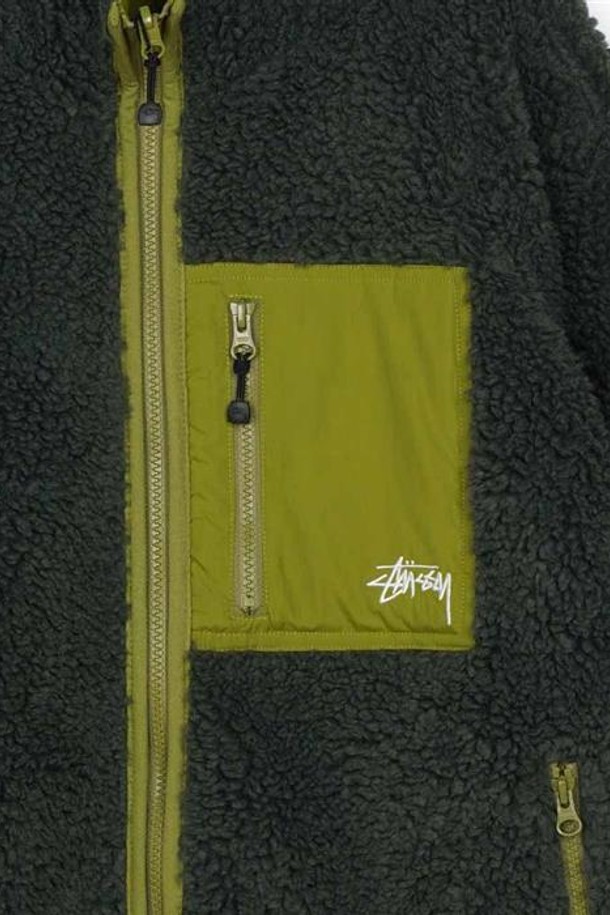 STUSSY - 블루종/점퍼 - 스투시 쉐르파 리버시블 자켓 다크 그린 118529-0450