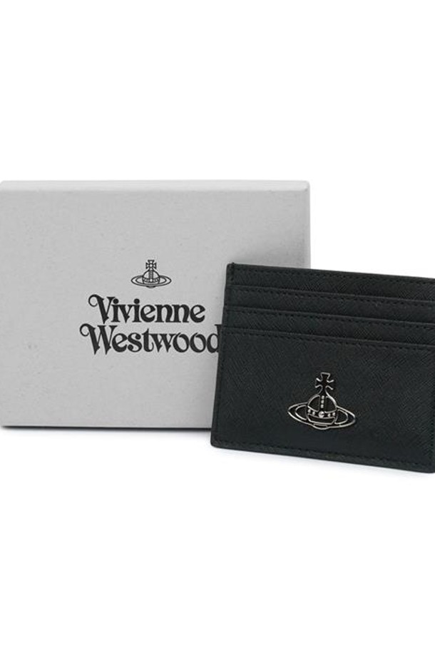 Vivienne Westwood - 반지갑 - 비비안웨스트우드 여성 ORB 로고 플랫 카드 홀더 블랙 54030006W-L001N-N401