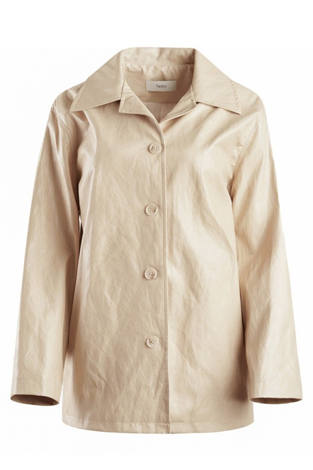 Neev - 레더 자켓 - [22FW] Flat Over Fit Leather Jacket (Cream)