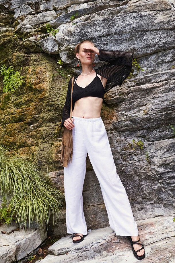 Neev - 롱/미디팬츠 - Natural Wide Linen Pants (Ivory)