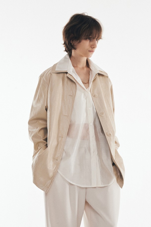 Neev - 레더 자켓 - [22FW] Flat Over Fit Leather Jacket (Cream)