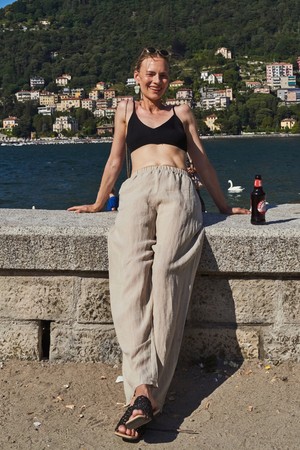 Natural Wide Linen Pants (Beige)