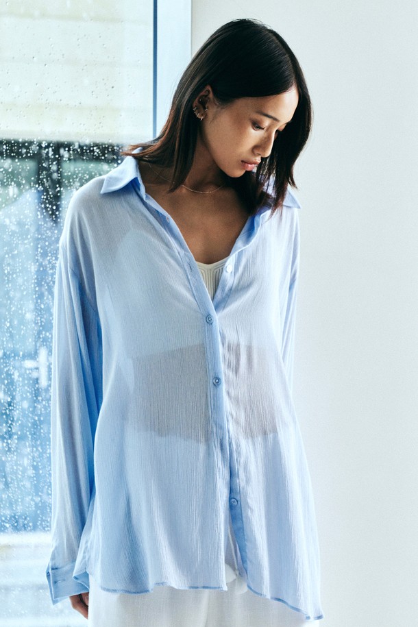 Neev - 셔츠 - Natural Linkle Loose Fit Shirts (Sky Blue)