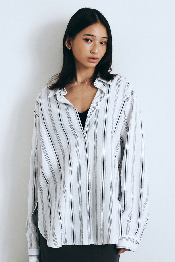 Neev - 셔츠 - Mid Stripe Over fit Shirts (Blue)