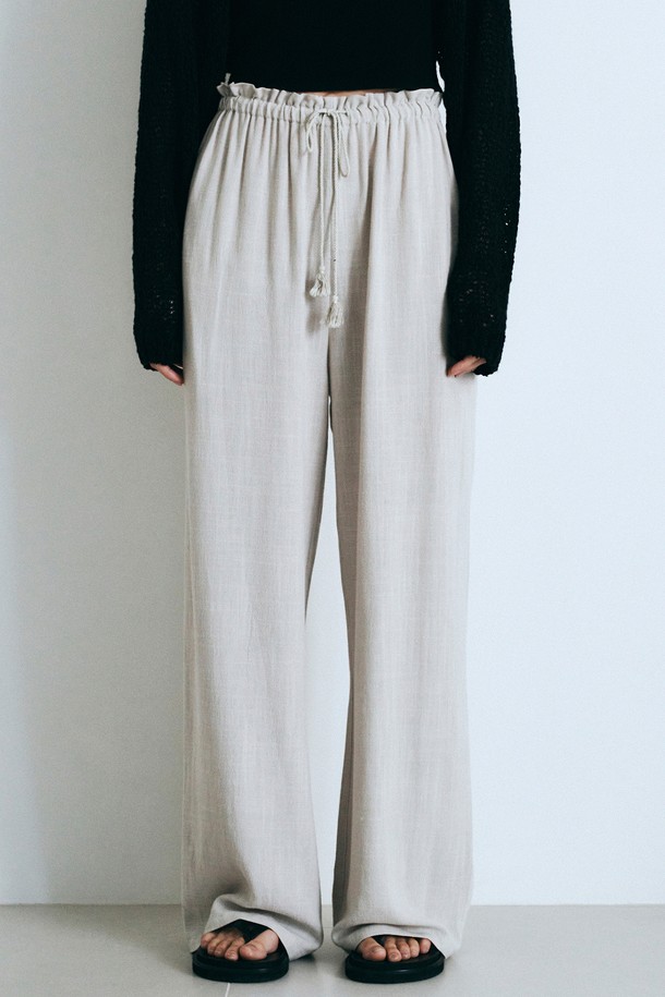 Neev - 롱/미디팬츠 - Tassel Wide Banding Pants (Beige)