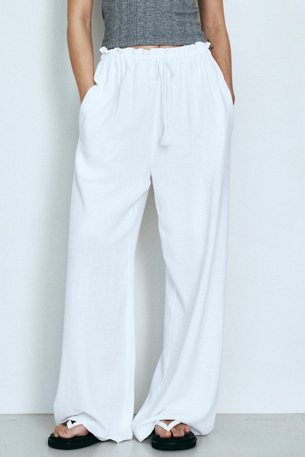 Neev - 롱/미디팬츠 - Tassel Wide Banding Pants (Ivory)