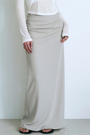 Double Shirring Slit Long Skirt (Mint)