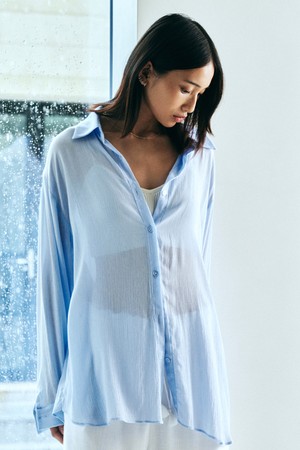 Natural Linkle Loose Fit Shirts (Sky Blue)