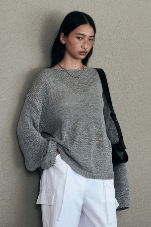 Tape Boat Neck Over Fit Pullover (Gray)