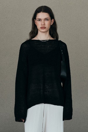 Tape Boat Neck Over Fit Pullover (Black)