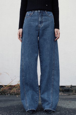 [23FW] Line Point Vintage Washing Wide Denim Pants (Blue)