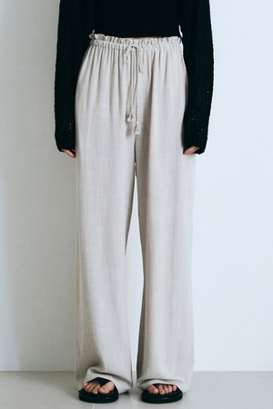 Tassel Wide Banding Pants (Beige)