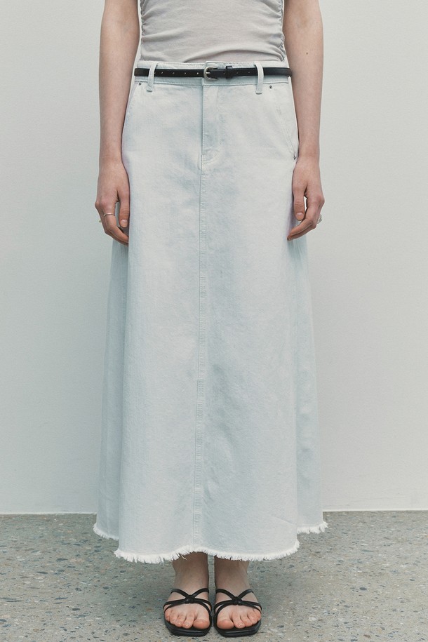 Neev - 롱스커트 - Fringe Flare Denim Skirt (Ivory)