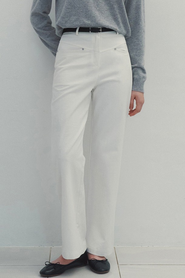 Neev - 롱/미디팬츠 - Rivet Point Straight Cotton Pants (White)