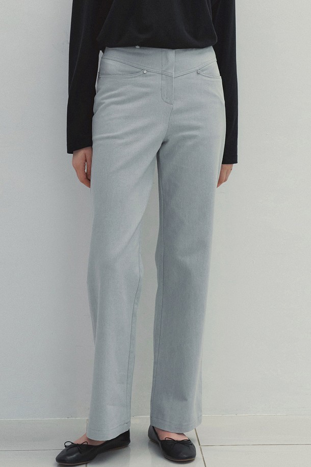 Neev - 롱/미디팬츠 - Rivet Point Straight Cotton Pants (Gray)