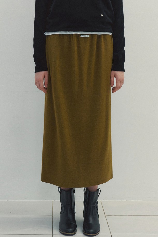 Neev - 롱스커트 - Smock Banding Long Skirt (Olive)