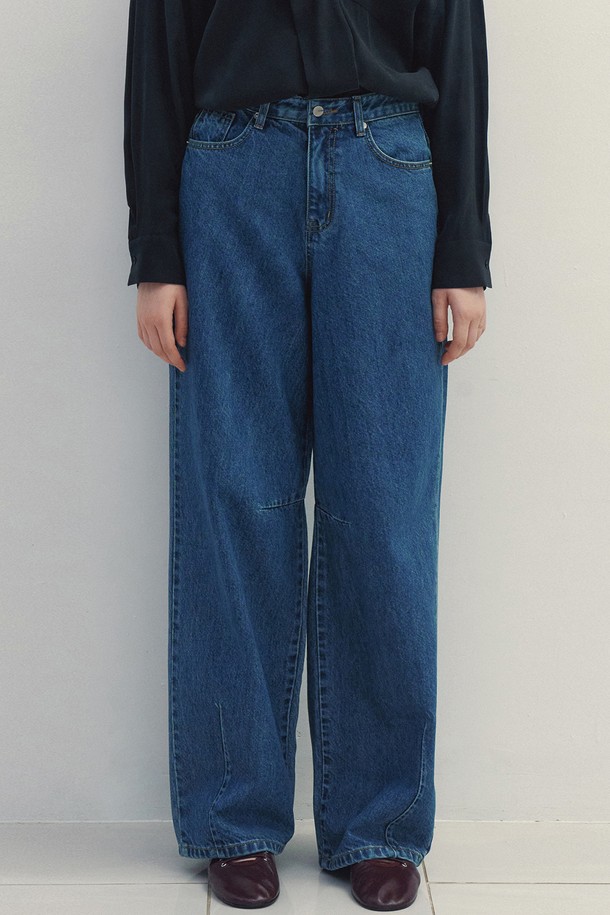 Neev - 데님 - Union Pintuck Line Wide Denim Pants (Deep Blue)