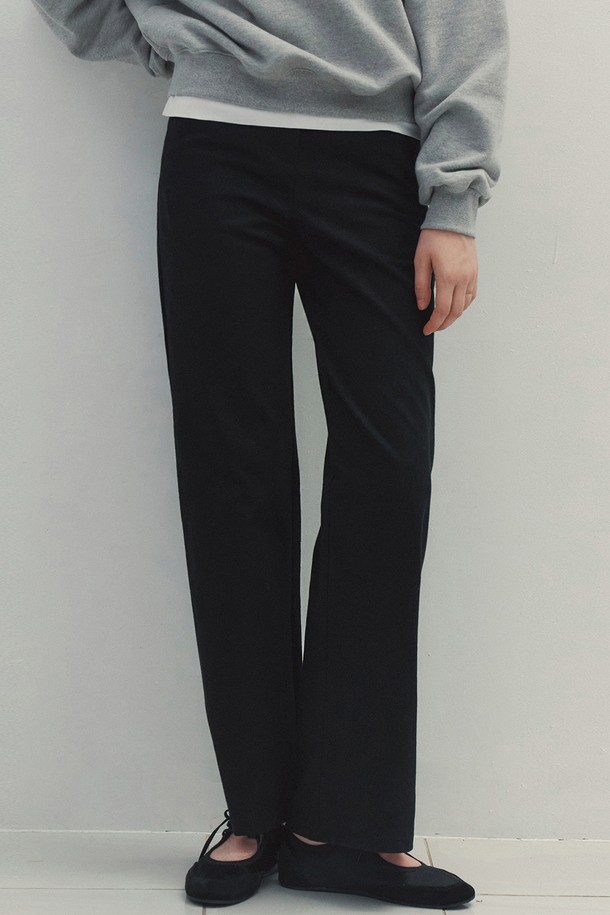 Neev - 롱/미디팬츠 - Rivet Point Straight Cotton Pants (Black)