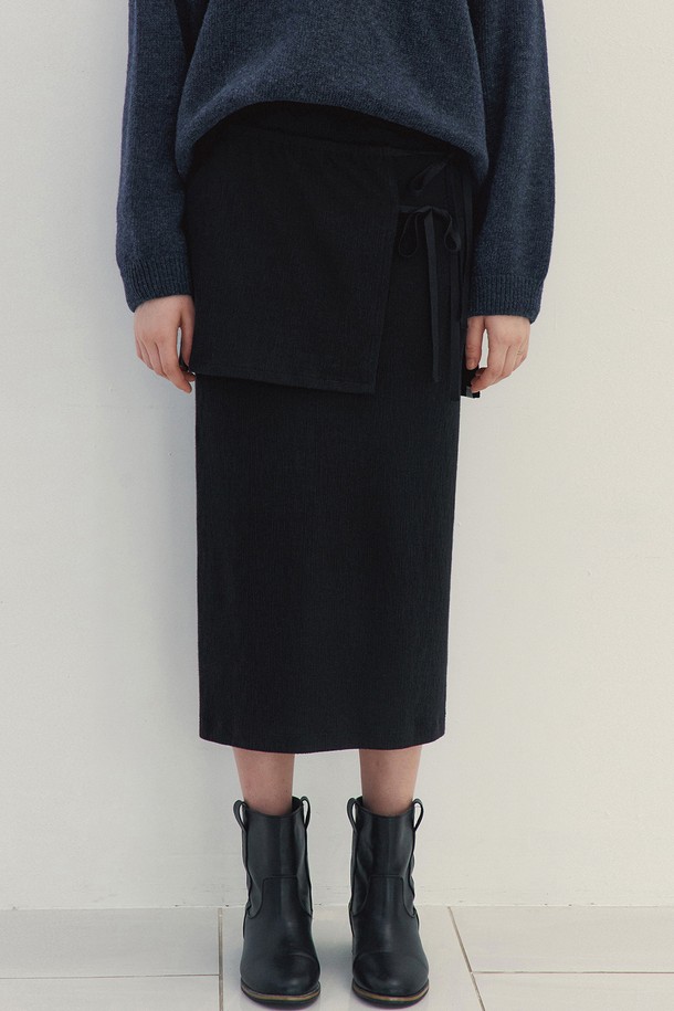 Neev - 롱스커트 - Double String Layered Long Skirt (Black)