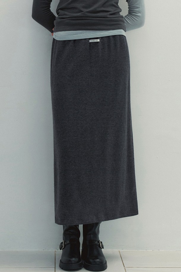 Neev - 롱스커트 - Smock Banding Long Skirt (Charcoal)