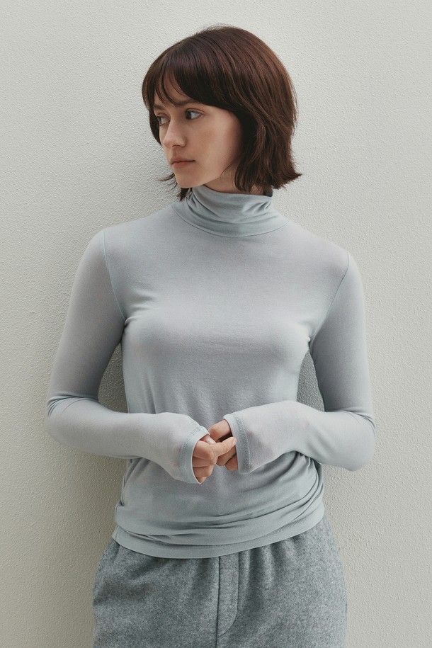 Neev - 긴팔티셔츠 / 후디 - Essential Slim Wool Turtle Neck Top (Sky Blue)