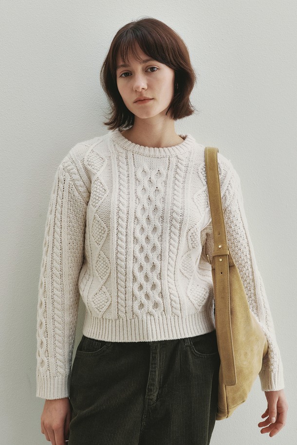 Neev - 니트 / 가디건 - Mix Cable Wool Pullover (Ivory)