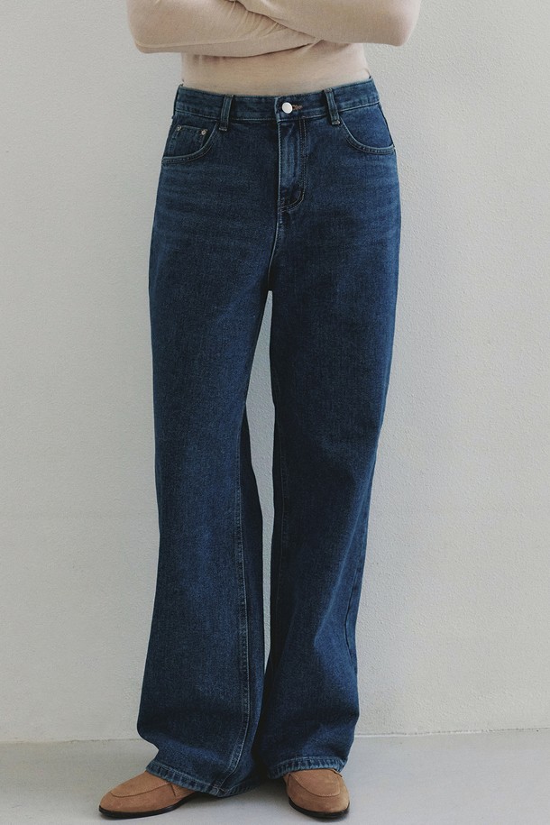 Neev - 팬츠 - Straight Long Leg Denim Pants (Blue)