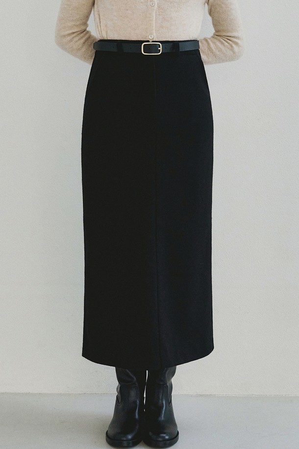 Neev - 스커트 - Jacquard Wool Long Skirt (Black)