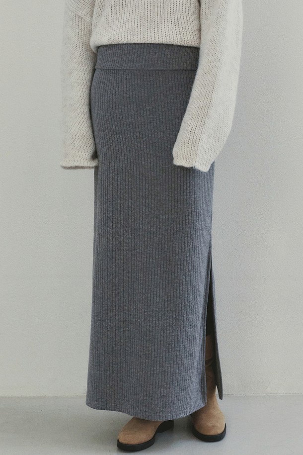 Neev - 스커트 - Double Waist Long Skirt (Gray)