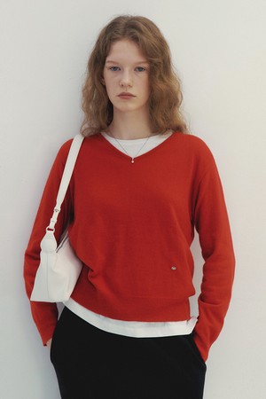 Classic Wool V-neck Knit (Red)