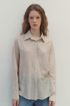 Pigment Stripe Crinkle Shirts (Beige)