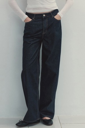 Over Wide Nonfade Denim Pants (Indigo Blue)