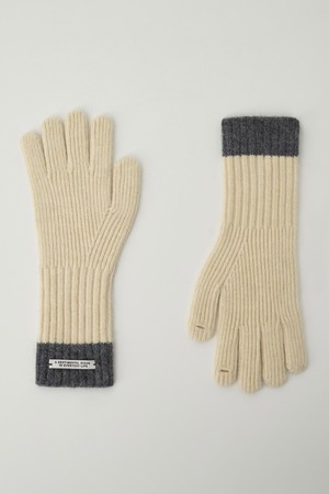 Two Tone Finger Hole Knit Glove (Cream)