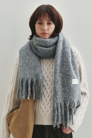 Chunky Tassle Wool Muffler (Gray)