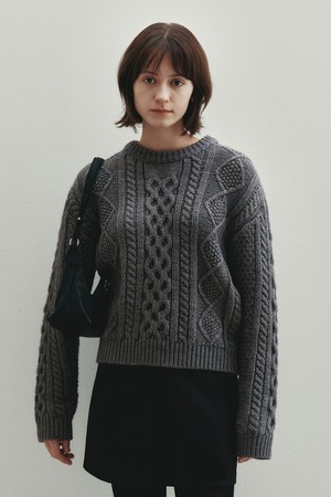 Mix Cable Wool Pullover (Charcoal)